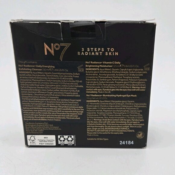 BOOTS No7 3 Steps To Radiant Skincare Set Moisturizer Cleanser Eye Mask Sealed - Picture 2 of 5